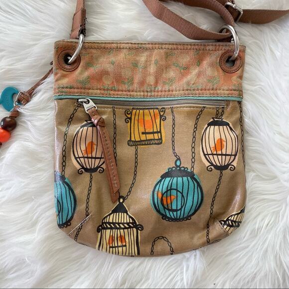 Fossil Key Per Vinyl Canvas Crossbody Pochette Shoulder Bag Messenger Pouch Bird - Picture 2 of 7